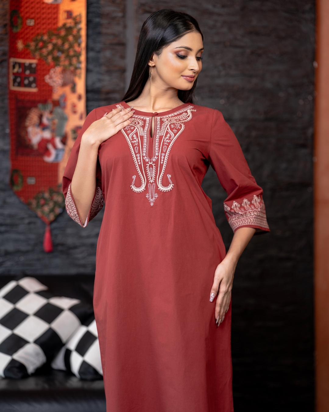 Embroidery Button Detail Short Dress - Image 2