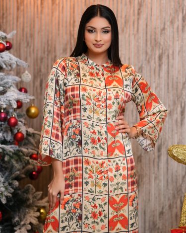 Floral Grid patterned Maxi Shirt Dress