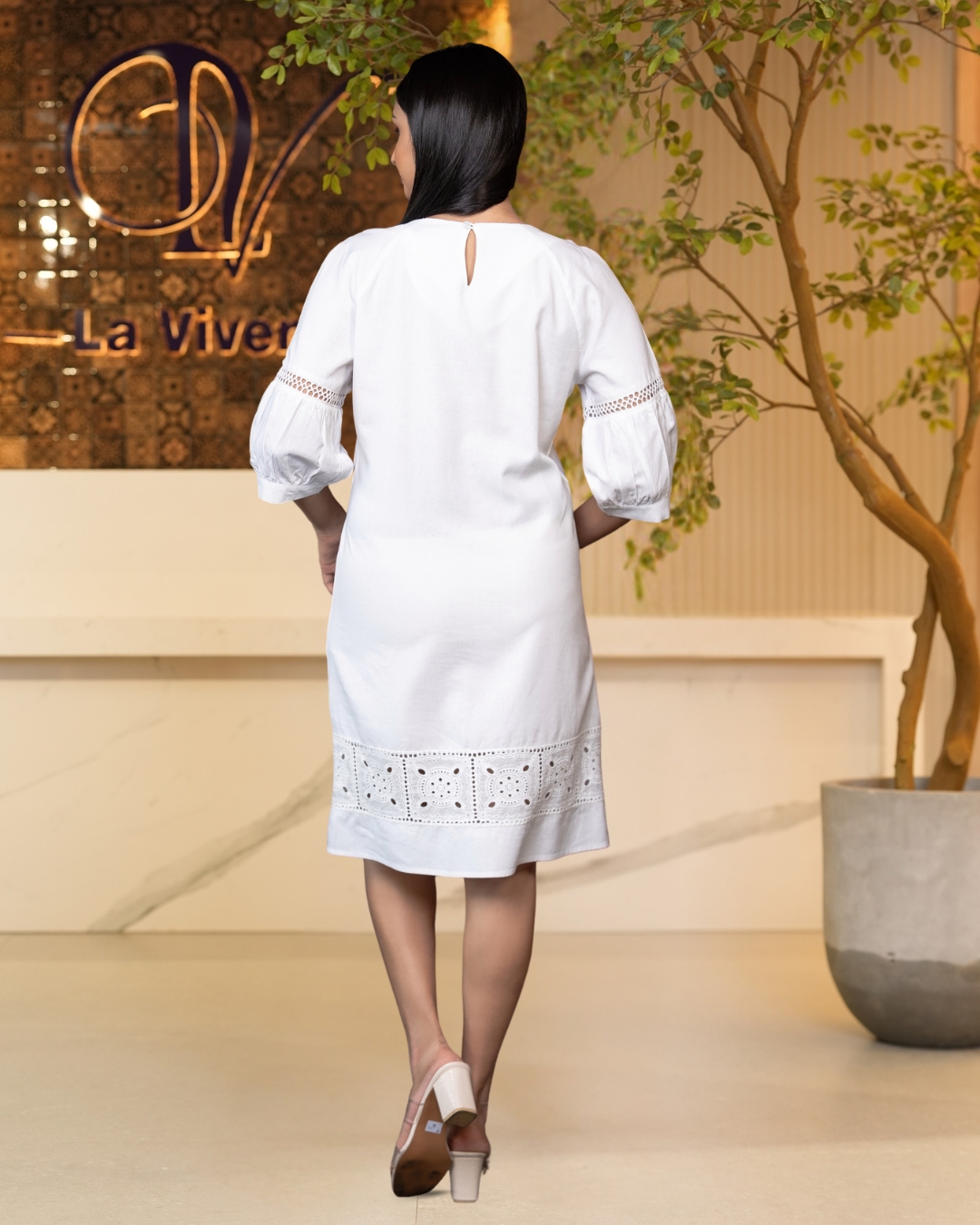 Lace and Pintuck Detail Short Dress - Image 6