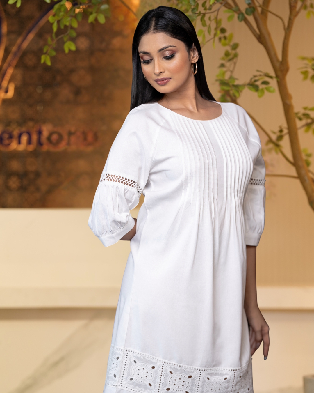 Lace and Pintuck Detail Short Dress - Image 2