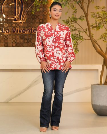 Sleeve Lace Detail Button-Down Blouse