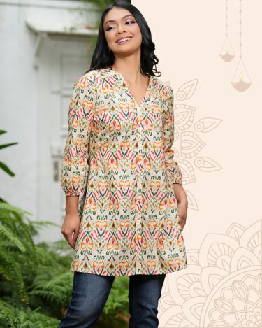 V Neckline Slit Detail Kurta Top
