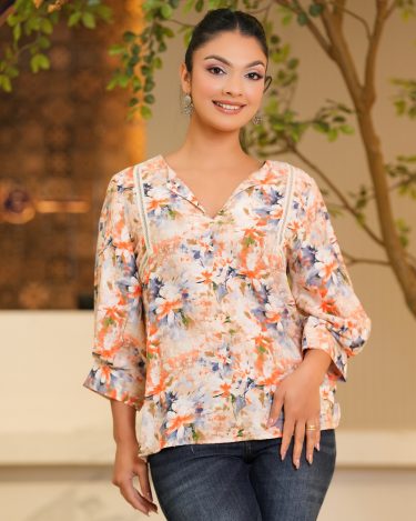 Floral Patterned Lace Detail Blouse