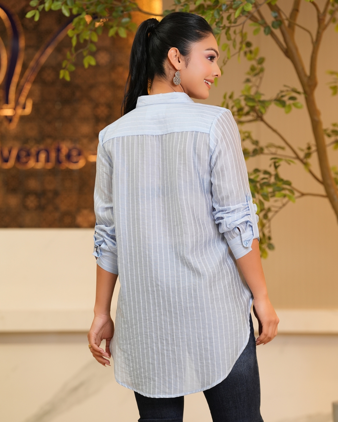 Pintuck Detail Stripe Shirt Blouse - Image 6