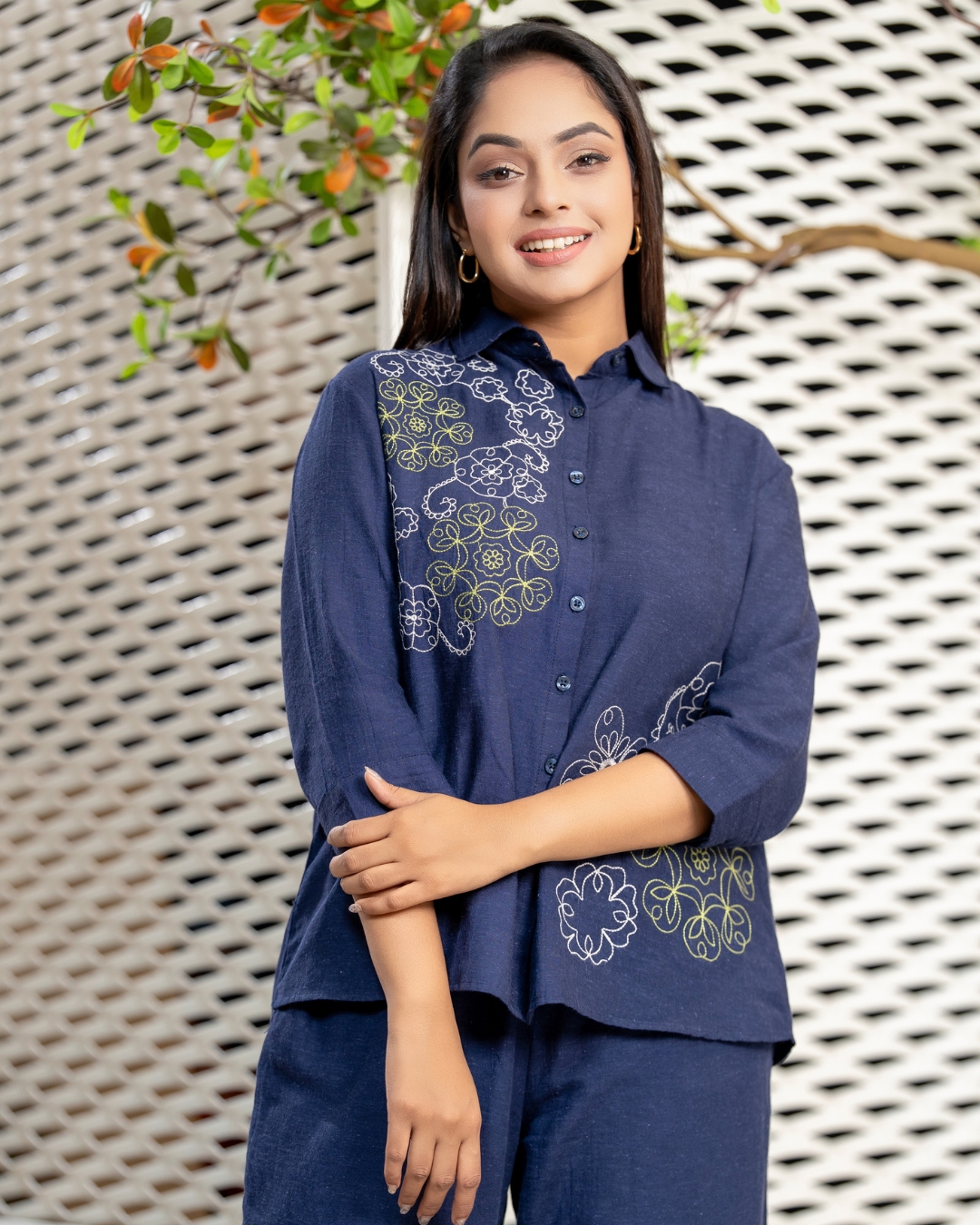 Embroidery Detail Shirt Blouse and Pants Set - Image 2
