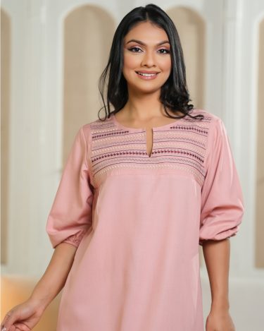 Notch Neck Embroidered Puff Sleeve Midi Dress