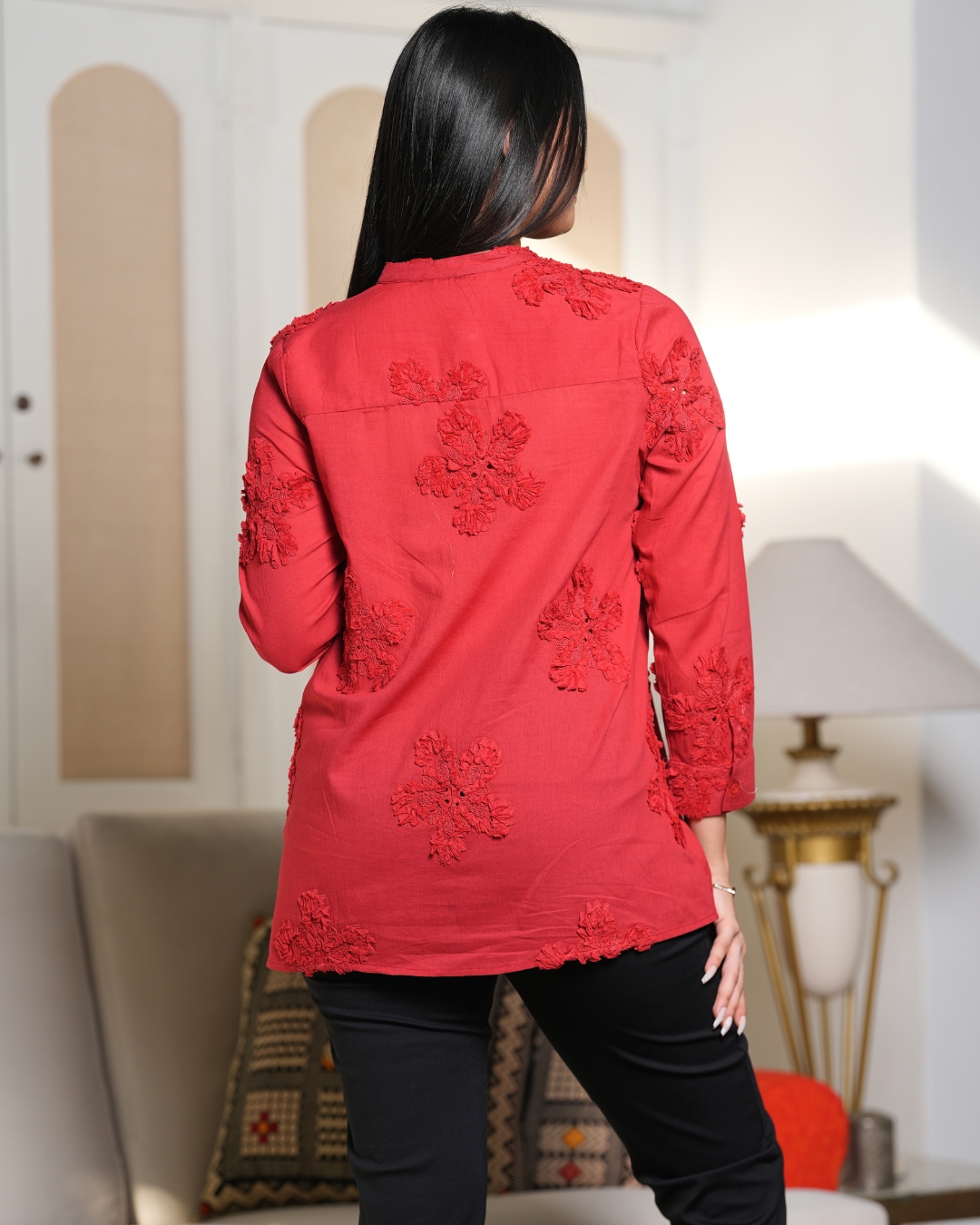 Ribbon Embroidered Floral Button Up Top - Image 6