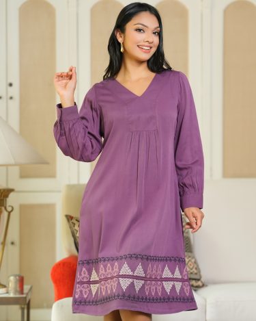 Relaxed Fit Embroidery Detail Puff Sleeve Short Dress