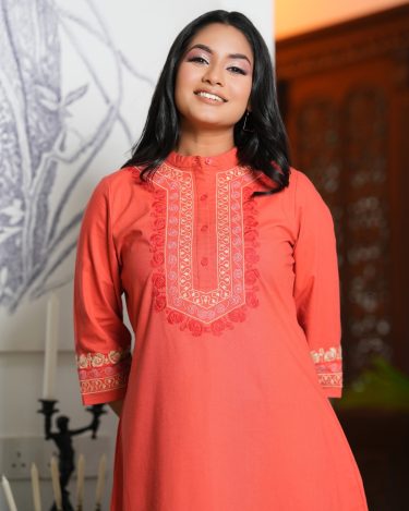 Neck Embroidered A-Line Short Dress