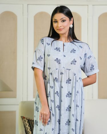 High-Low Waisted All Over Embroidery Detail Dress