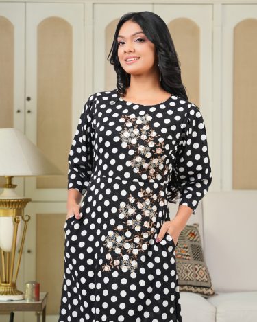 Embroidered Polka Dot Midi Dress