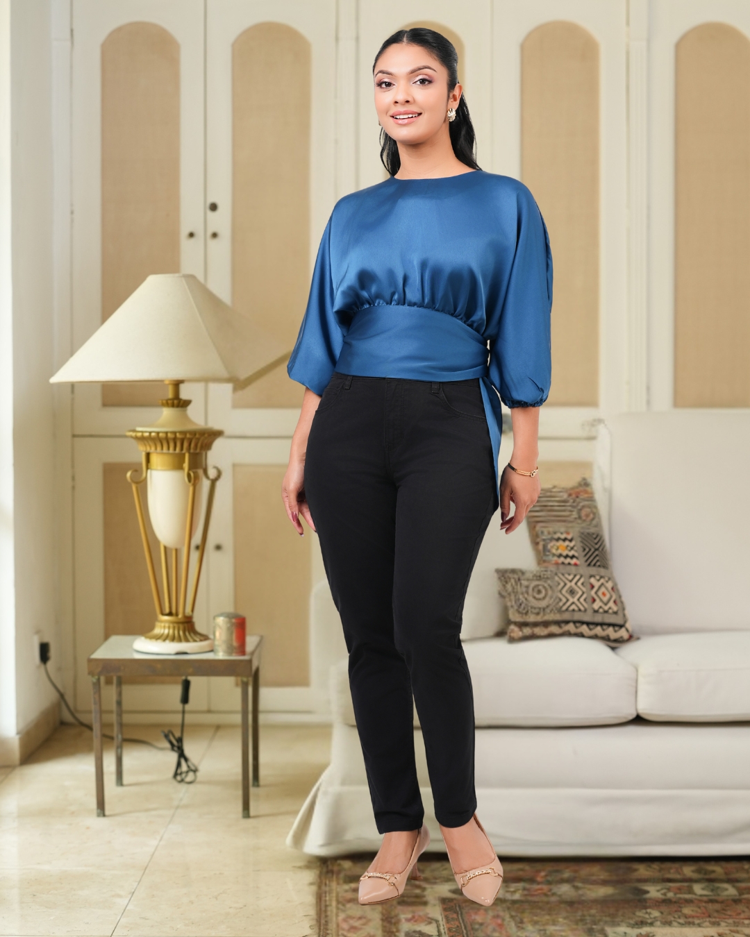 Cinched Waist Puff Sleeve Blouse - Image 4