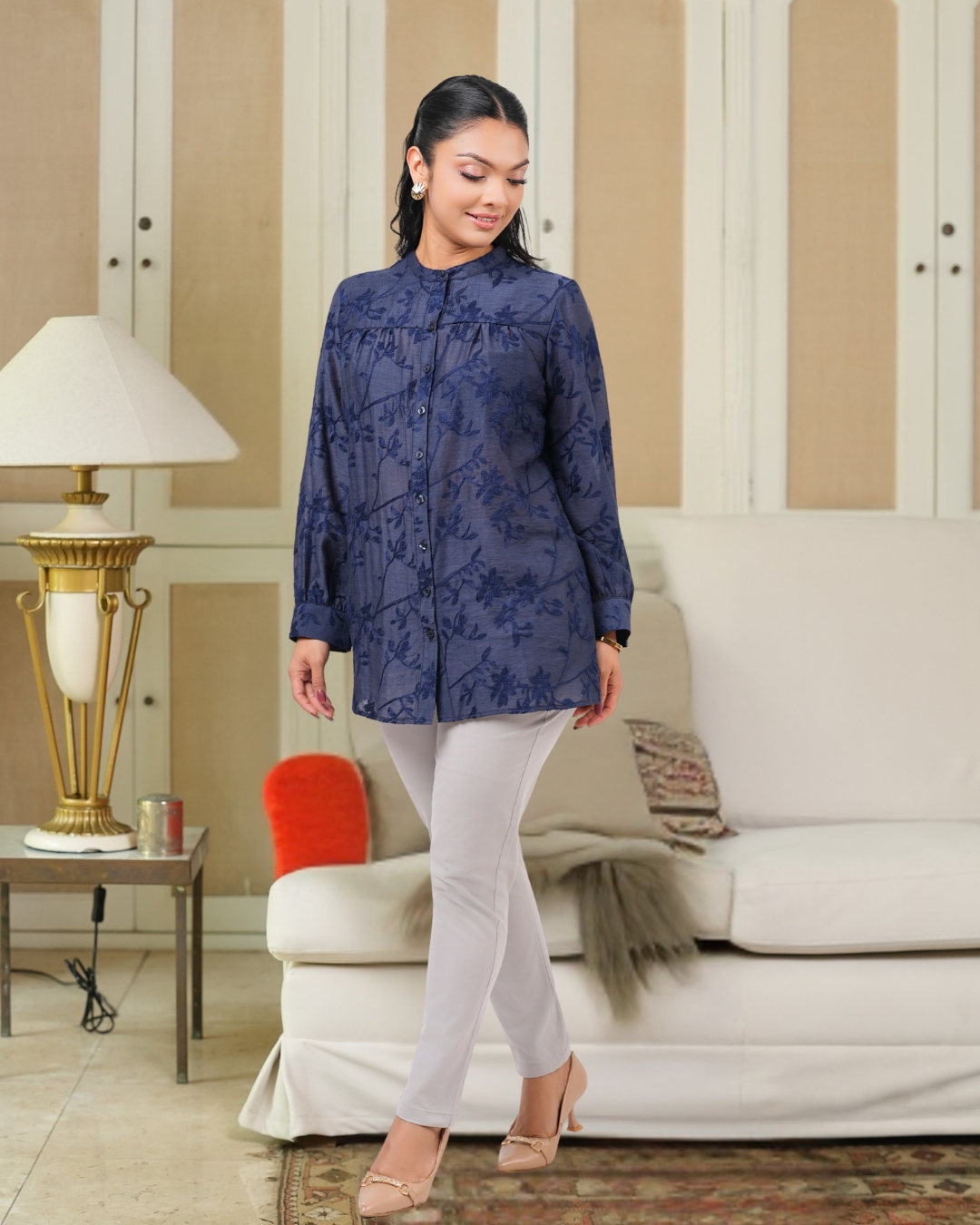 All-Over Embroidery Relaxed Fit Shirt Blouse - Image 5