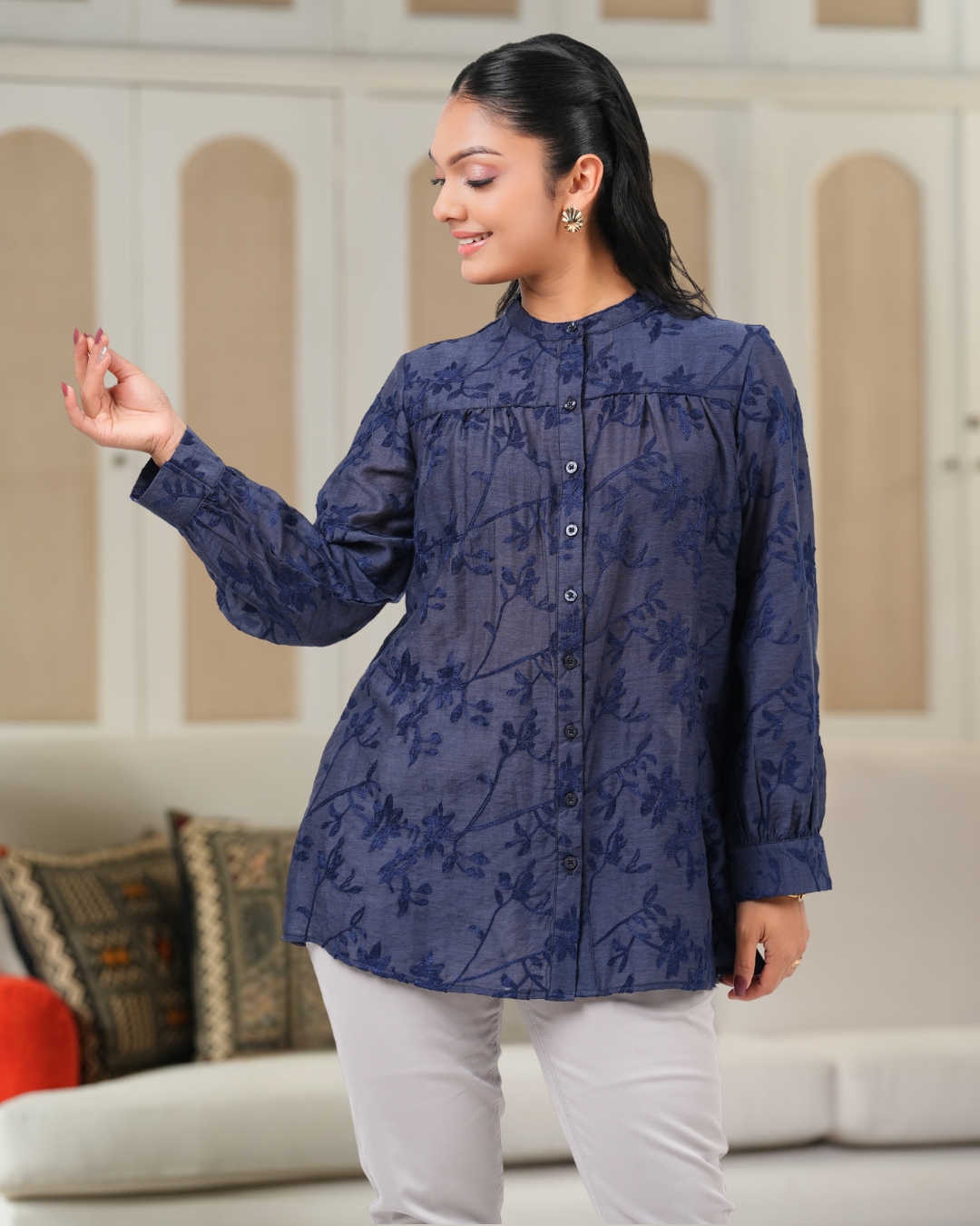 All-Over Embroidery Relaxed Fit Shirt Blouse - Image 2