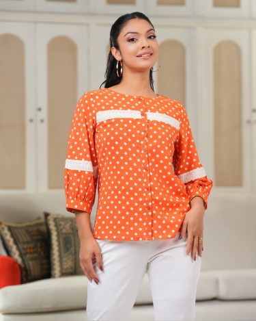 Lace Detail Polka Dot Patterned Blouse
