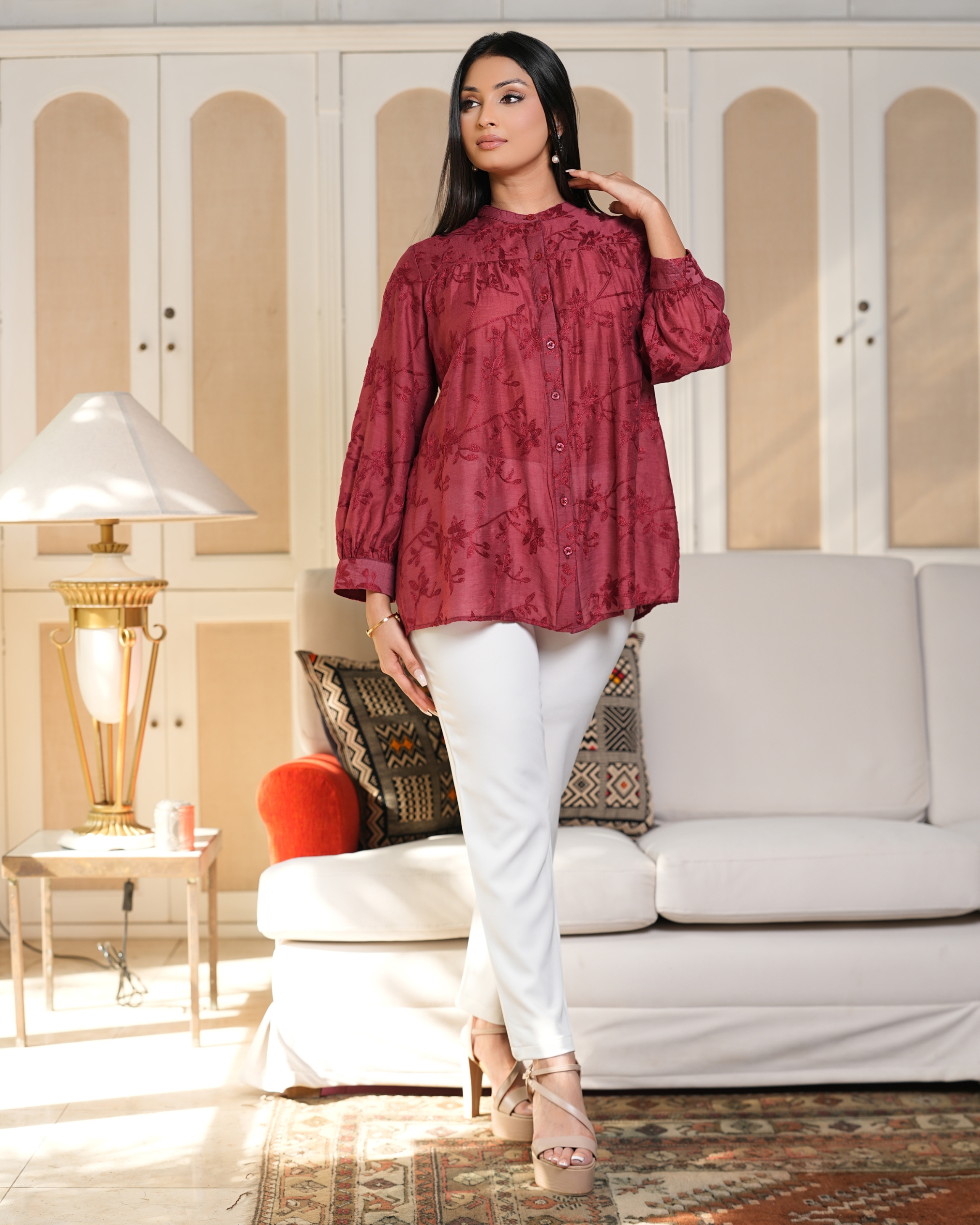 All-Over Embroidery Relaxed Fit Shirt Blouse - Image 3