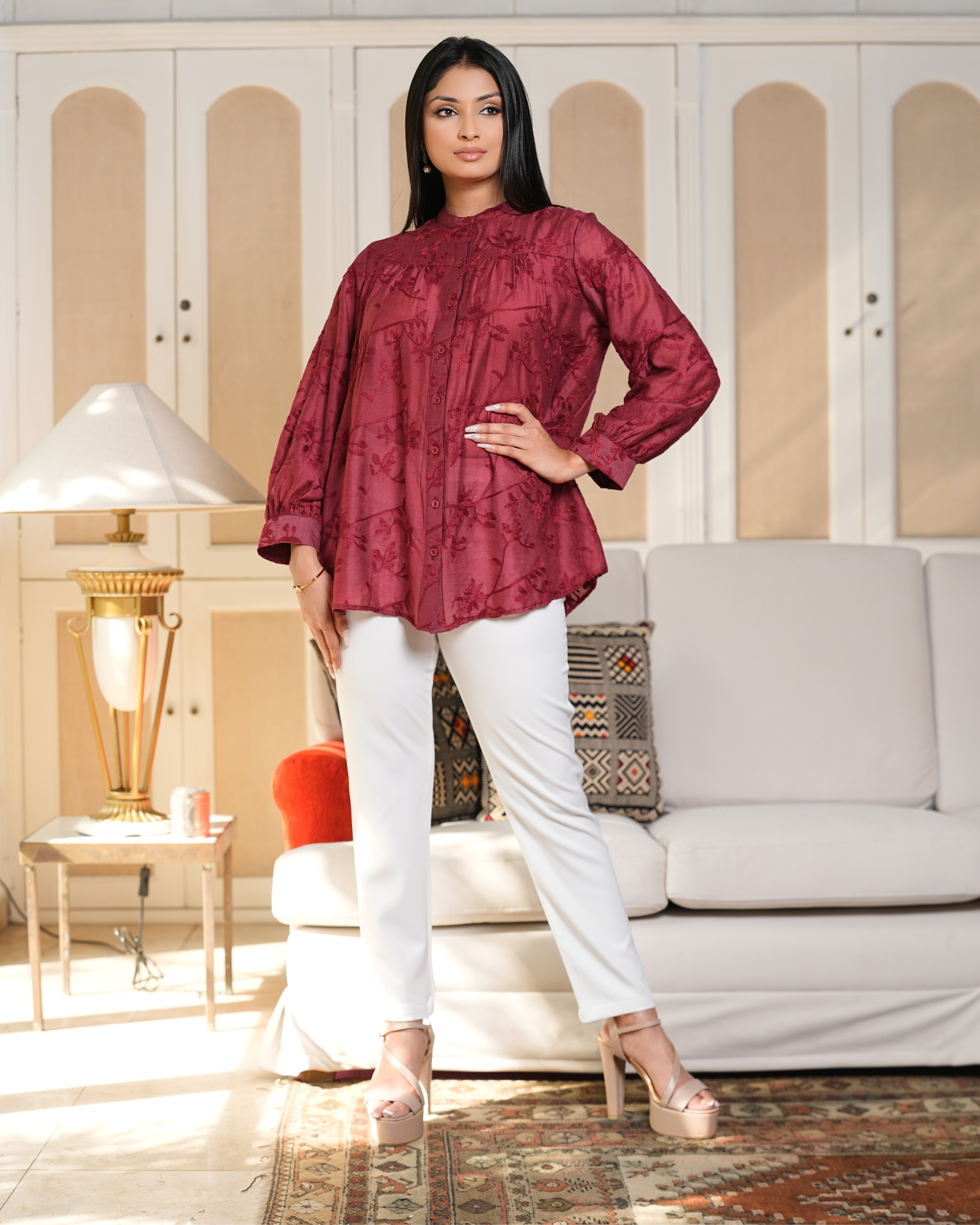 All-Over Embroidery Relaxed Fit Shirt Blouse - Image 2