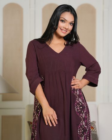 Floral Embroidery Kurta Top and Pants Set