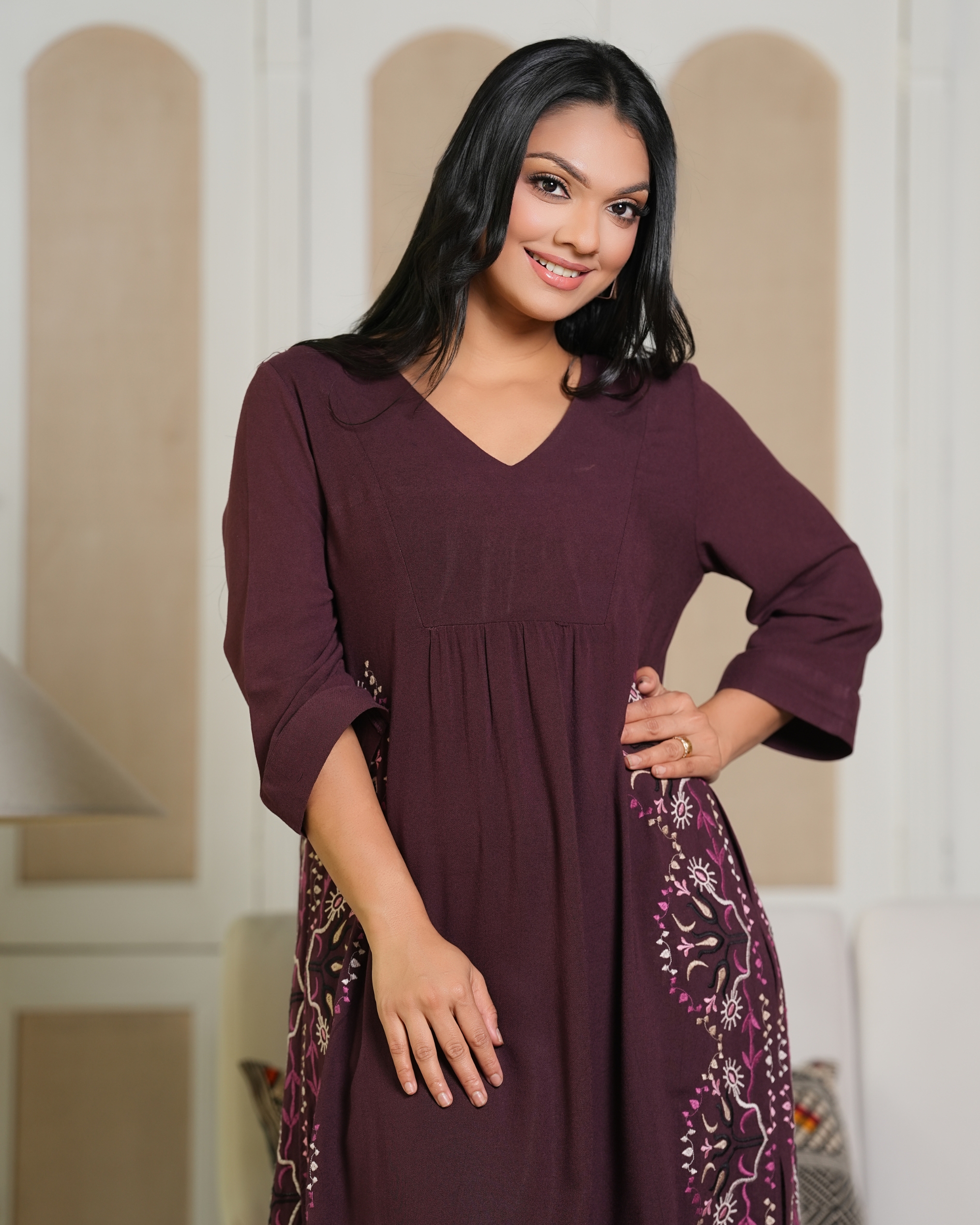 Floral Embroidery Kurta Top and Pants Set